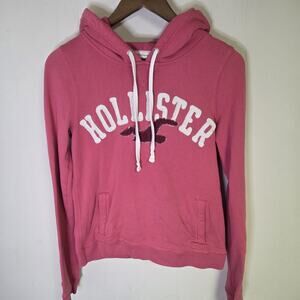 Hollister Hot Pink Spell Out Logo Pullover Hoodie Size Large